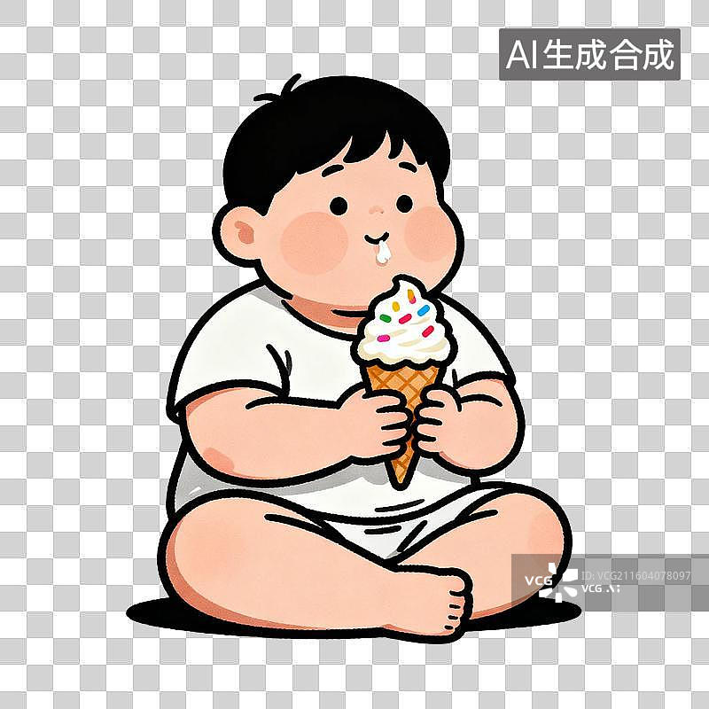 【AI数字艺术】可爱小男孩开心吃冰淇淋图片素材