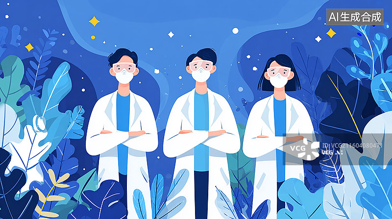 【AI数字艺术】抗疫人员团队形象插画图片素材