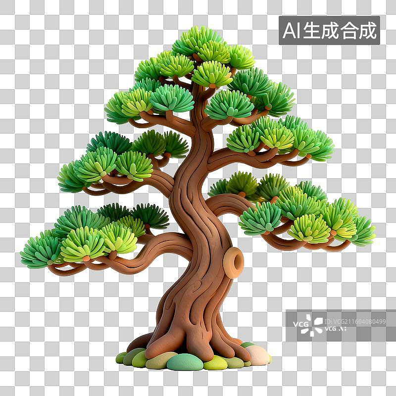 【AI数字艺术】3D立体粘土风松柏树生日主题节日免抠元素图片素材