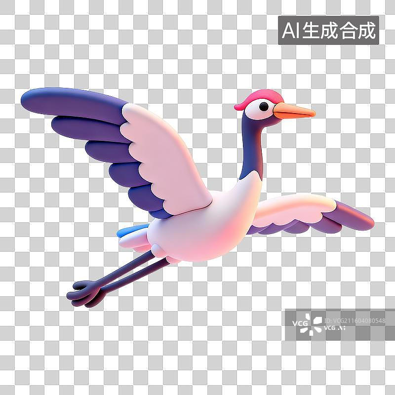 【AI数字艺术】3D立体粘土风仙鹤生日主题节日免抠元素图片素材