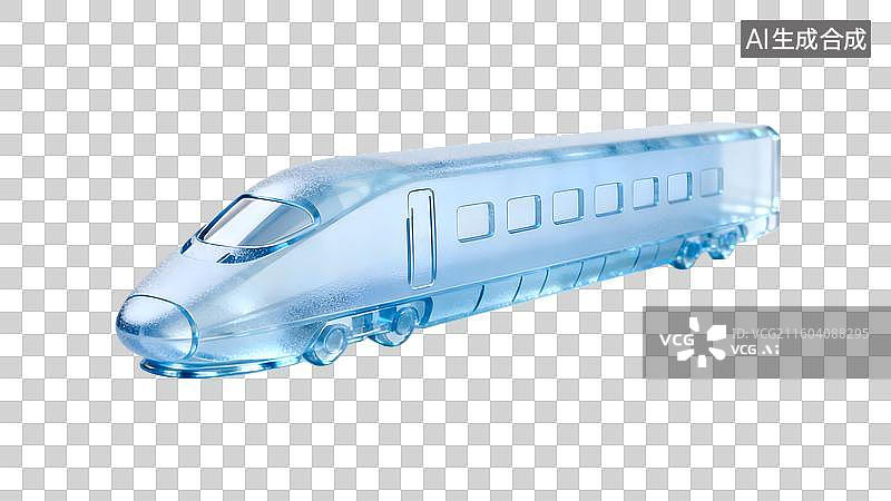 【AI数字艺术】蓝色磨砂玻璃风格的高速列车 高铁列车 高铁模型图片素材