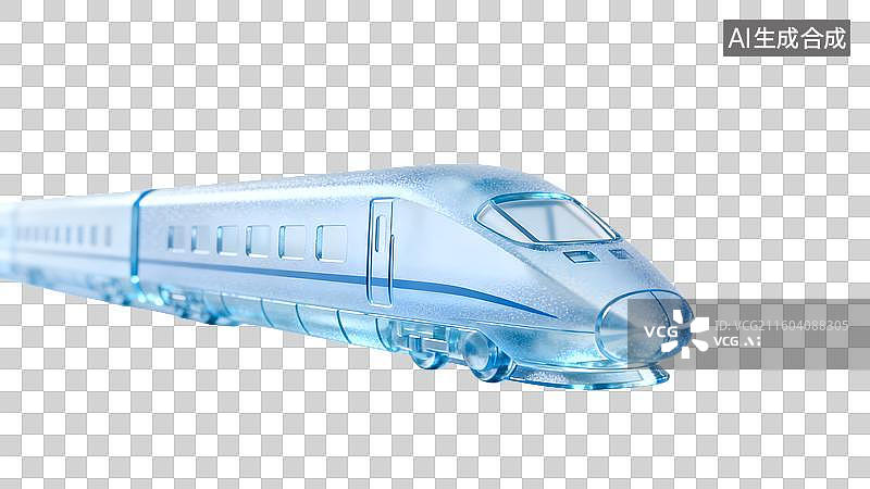 【AI数字艺术】蓝色磨砂玻璃风格的高速列车 高铁列车 高铁模型图片素材