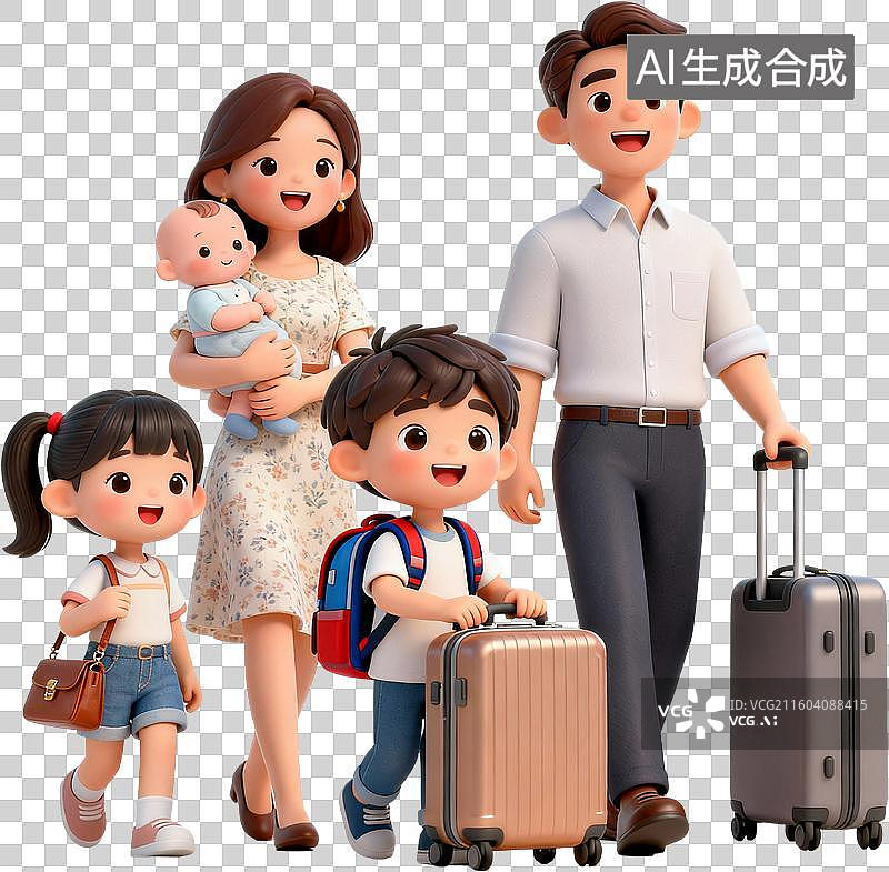 【AI数字艺术】卡通3D旅行旅游度假出行人物动态设计元素免抠图形图片素材