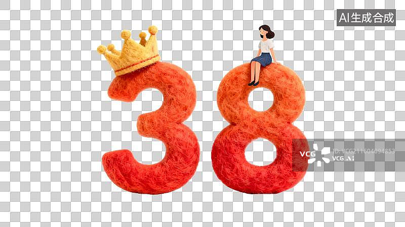 【AI数字艺术】38女王节创意设计 妇女节卡通人物插画妇女节节日背景  数字38与皇冠与女性图片素材