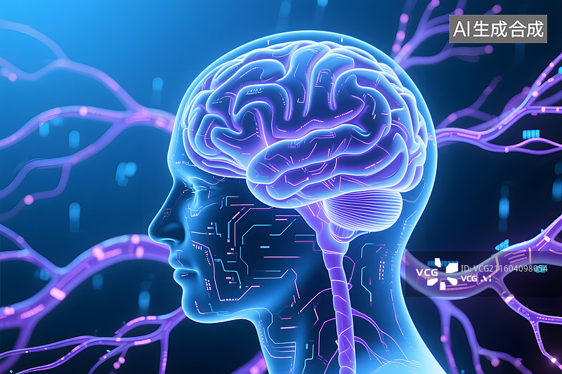 【AI数字艺术】蓝色发光大脑科技感图片素材