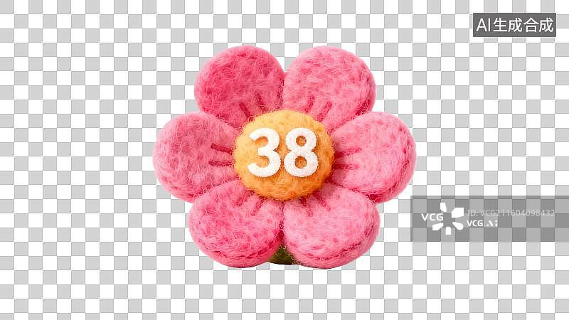【AI数字艺术】数字38装饰毛毡花朵  彩色的花朵花蕊中写着数字38  38妇女节 毛毡花装饰 女神节毛毡装饰插画图片素材