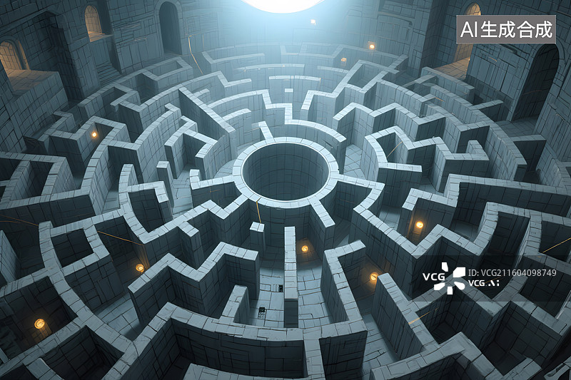 【AI数字艺术】抽象几何迷宫插画图片素材