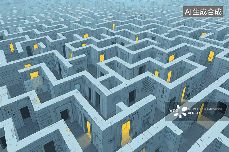 【AI数字艺术】抽象几何迷宫插画图片素材