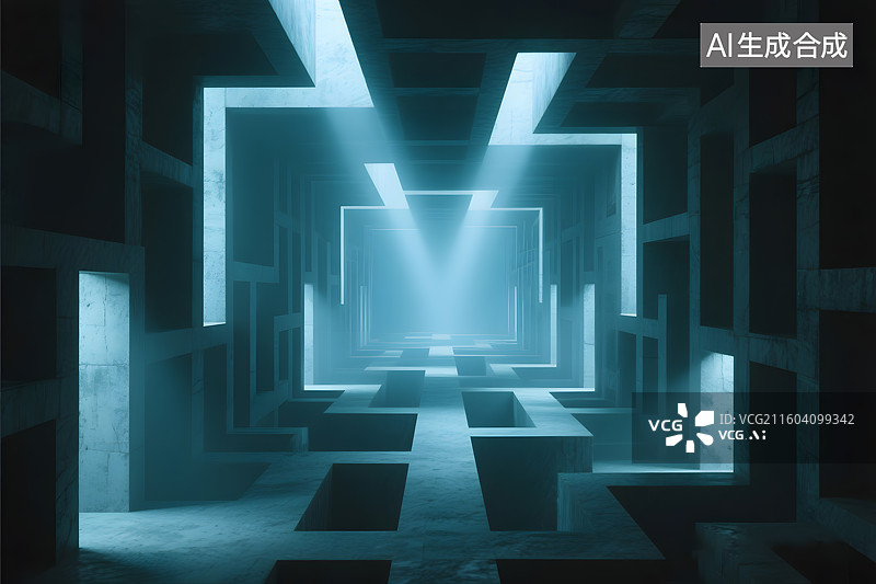 【AI数字艺术】光影迷宫通道图片素材