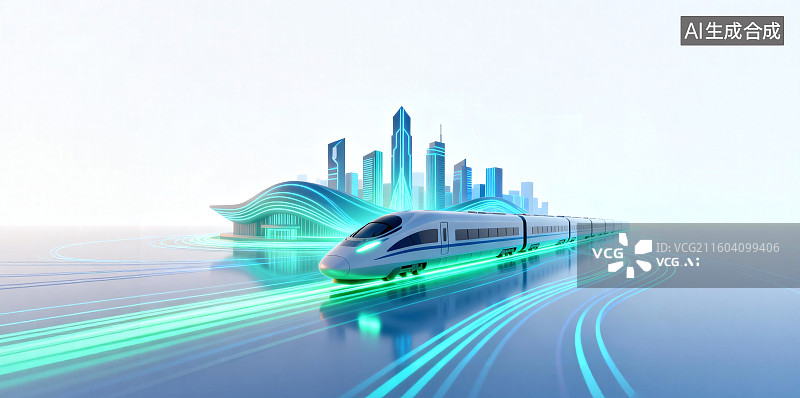 【AI数字艺术】智慧城市，智慧交通，城市动车高铁图片素材