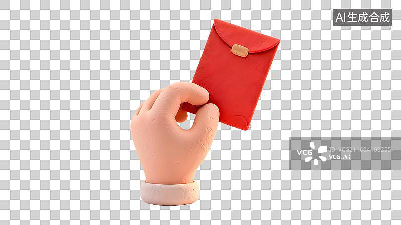 【AI数字艺术】粘土风格的手拿红色红包图片素材