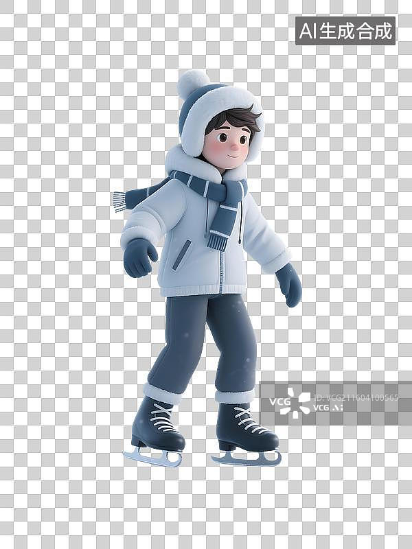 【AI数字艺术】AIGC：3D卡通冬季运动滑冰的人，冰雪节，设计元素，免抠图图片素材