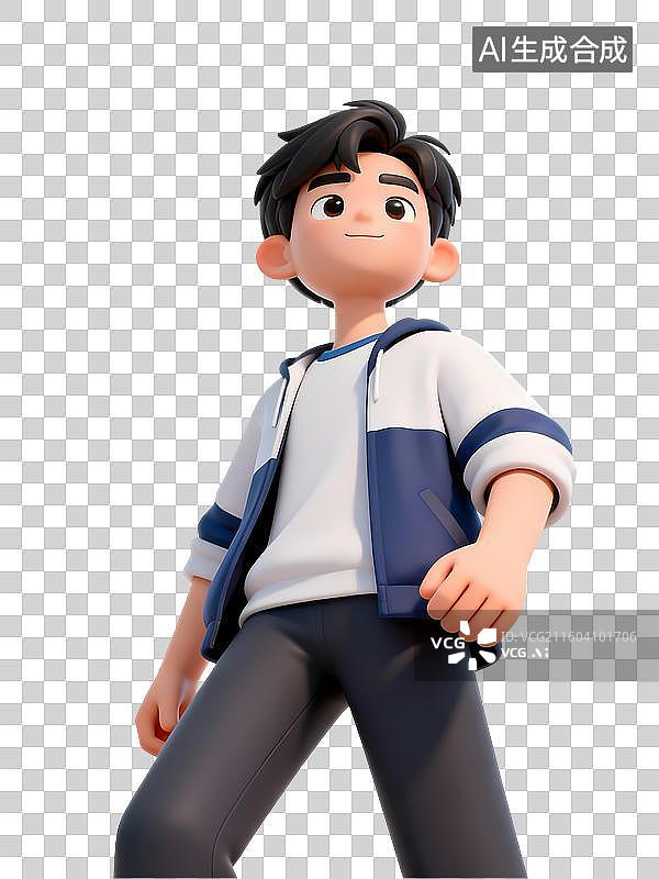 【AI数字艺术】仰视青春男孩形象3D卡通立体活力职场新人大学校园招聘青年人物图片素材