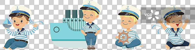 穿着条纹衬衫和帽子的可爱小水手图片素材