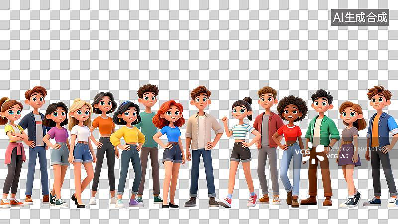 【AI数字艺术】青春活力多人人群排列多视角3D卡通立体活力职场新人大学校园招聘青年人物图片素材