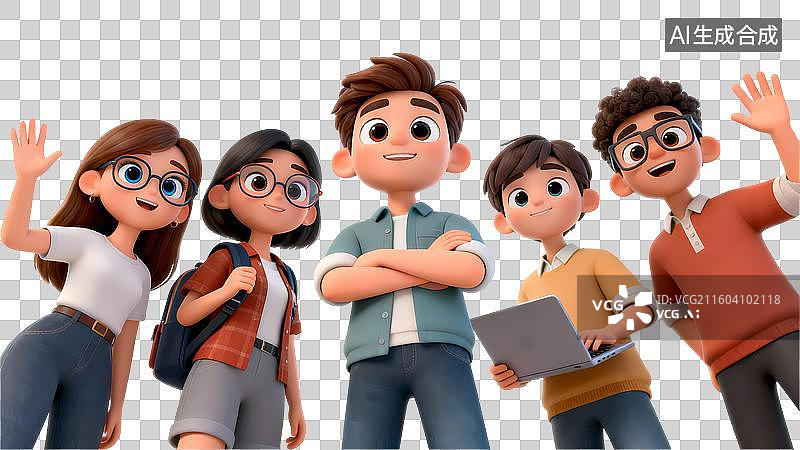 【AI数字艺术】青春活力多人人群排列多视角3D卡通立体活力职场新人大学校园招聘青年人物图片素材