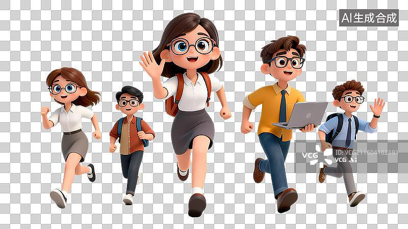 【AI数字艺术】青春活力多人人群排列多视角3D卡通立体活力职场新人大学校园招聘青年人物图片素材