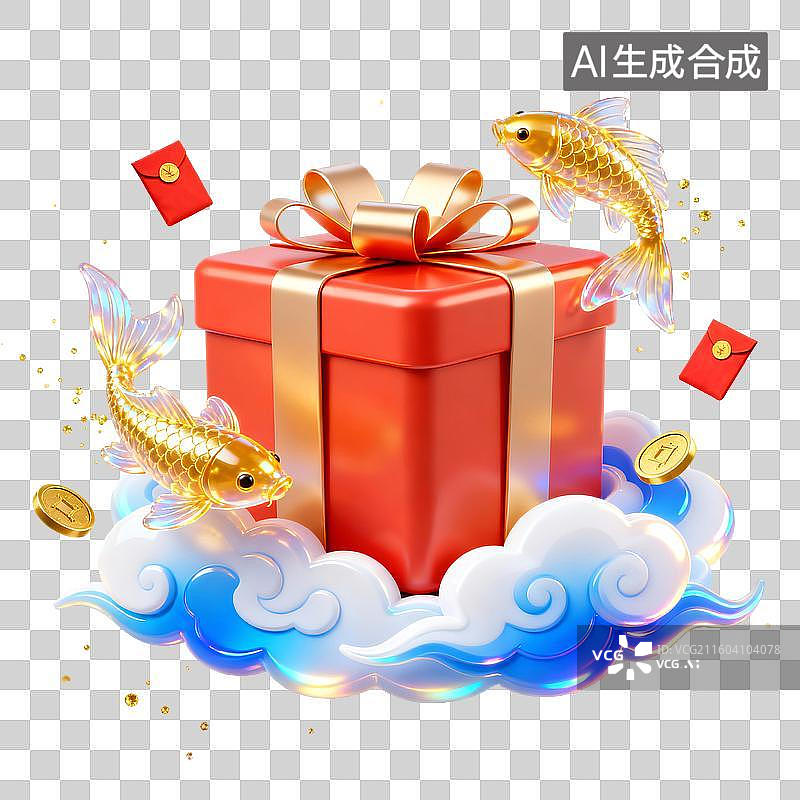 【AI数字艺术】3D国潮风锦鲤红包促销元素图片素材