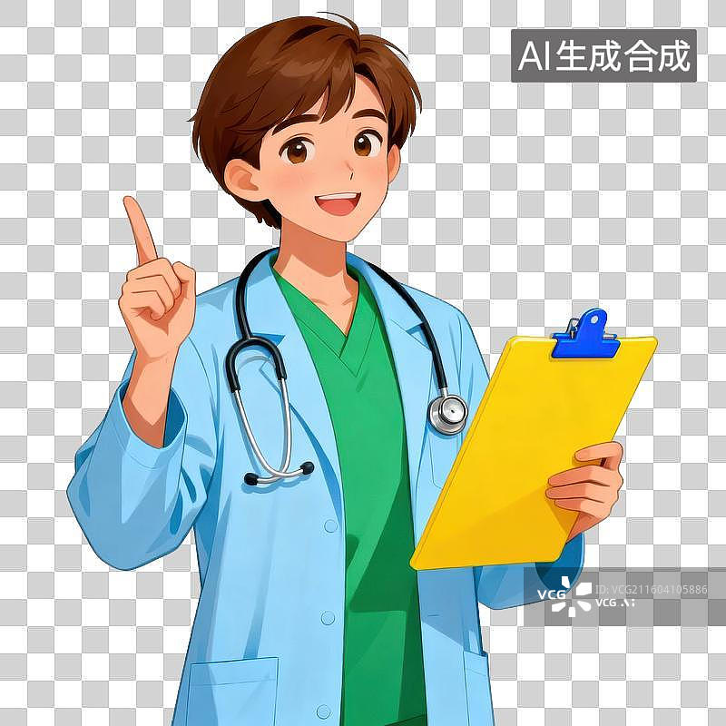 【AI数字艺术】医生手持病历夹指向上方图片素材