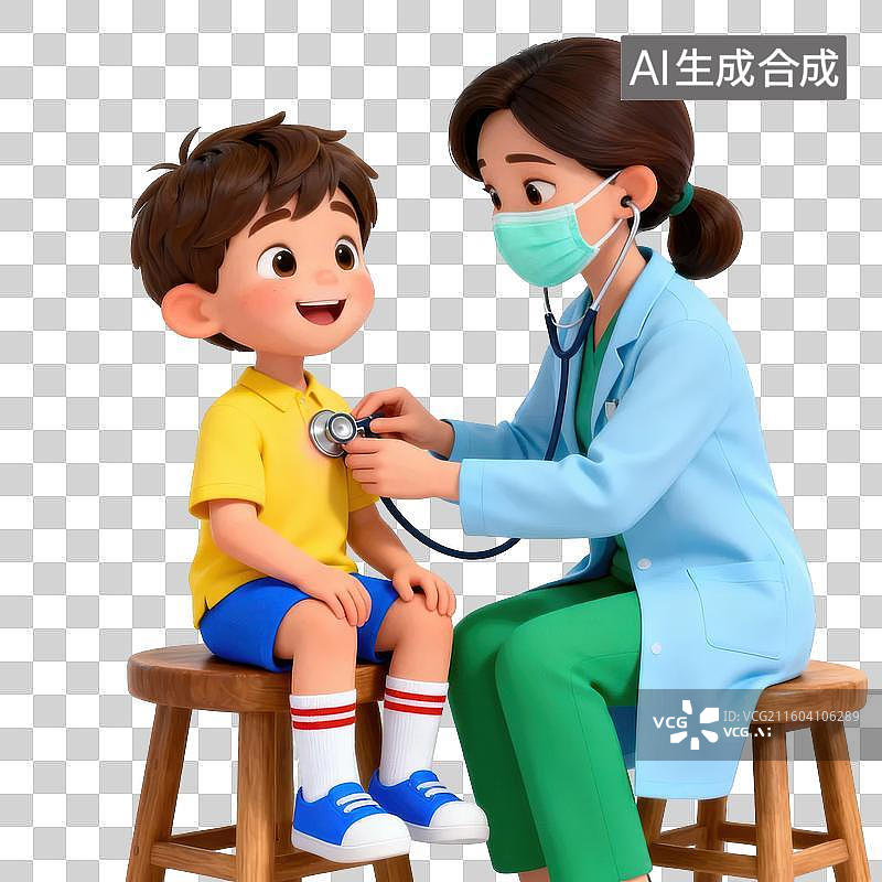 【AI数字艺术】医生为儿童检查身体图片素材