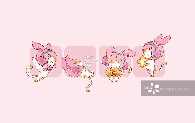 可爱卡通萌系拟人猫咪插画壁纸图片素材