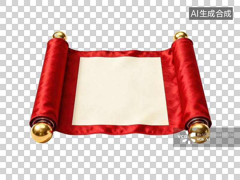 【AI数字艺术】红色卷轴展开空白纸张图片素材