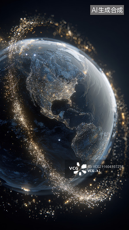 【AI数字艺术】地球环绕卫星轨道夜景图片素材