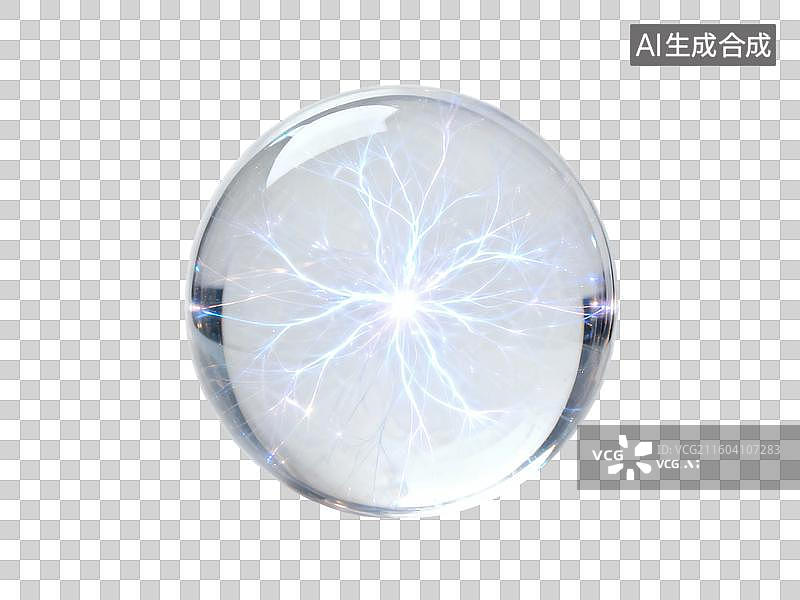 【AI数字艺术】透明球体内部闪电纹路图片素材