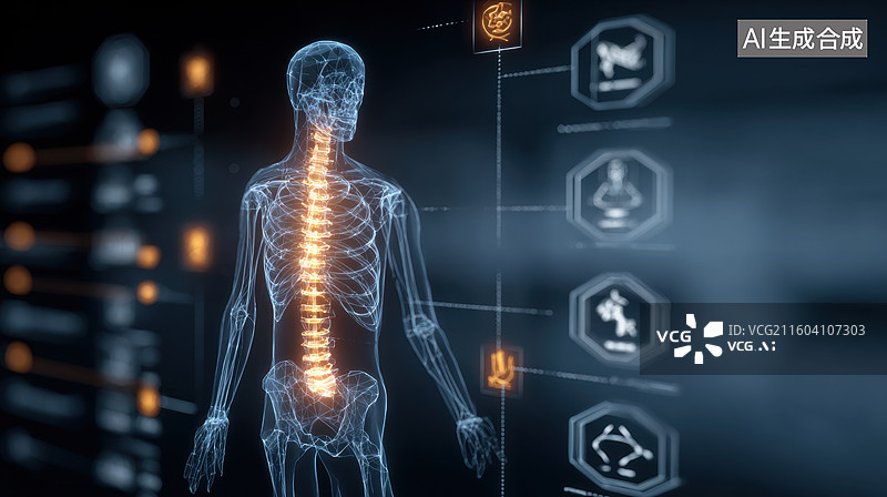 【AI数字艺术】人体脊柱结构科技展示图片素材