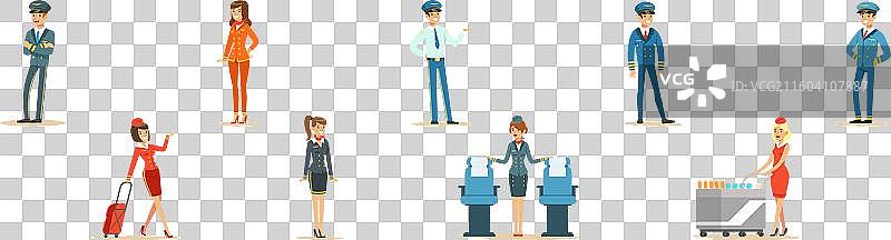 男和女飞机机组人员和团队成员图片素材