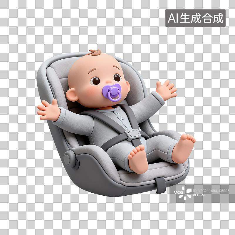 【AI数字艺术】3D粘土风格母婴亲子婴儿坐在安全座椅内元素图片素材