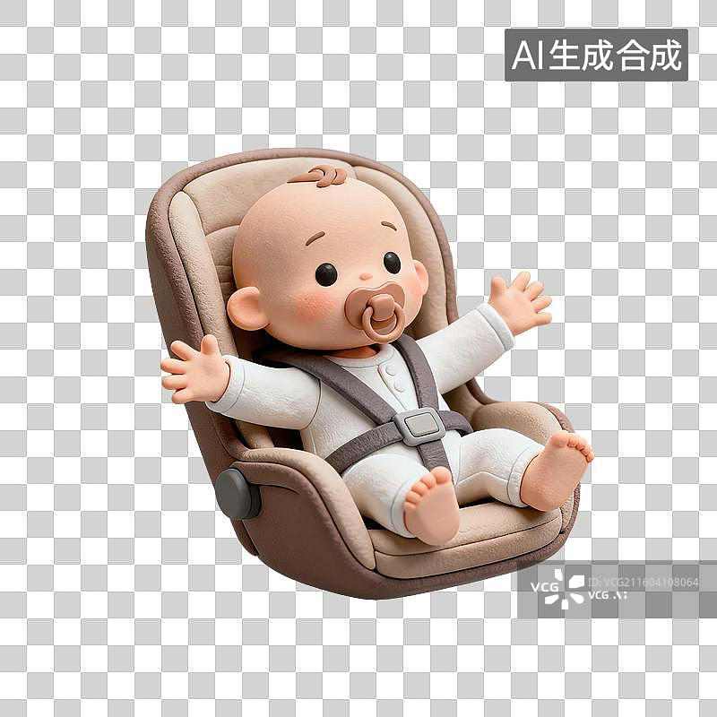 【AI数字艺术】3D粘土风格母婴亲子婴儿坐在安全座椅内元素图片素材