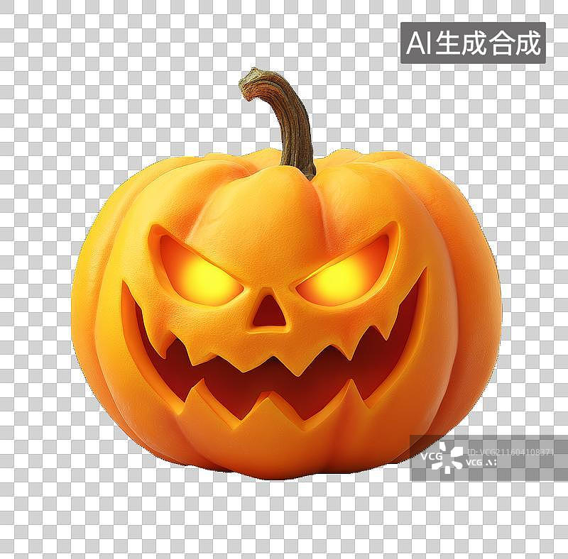 【AI数字艺术】3D拟物风格万圣节南瓜灯杰克灯发光雕刻装饰免抠元素透明底PNG图片素材