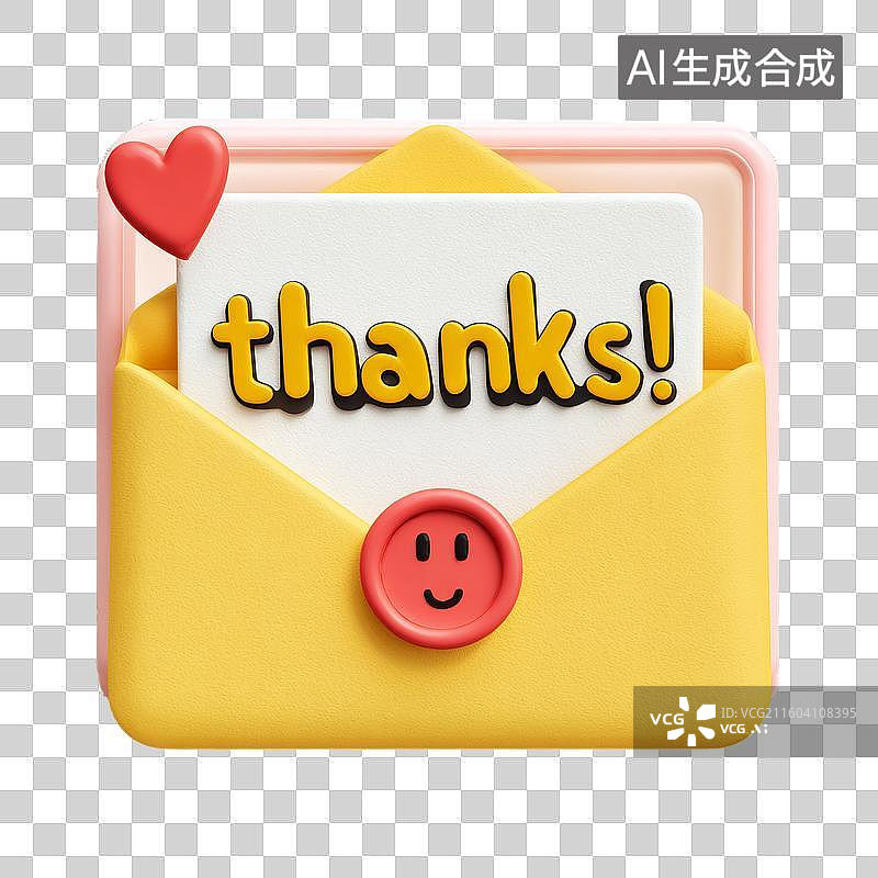 【AI数字艺术】3D膨胀风可爱拟人感谢卡片信封感恩节装饰免抠元素透明底PNG图片素材