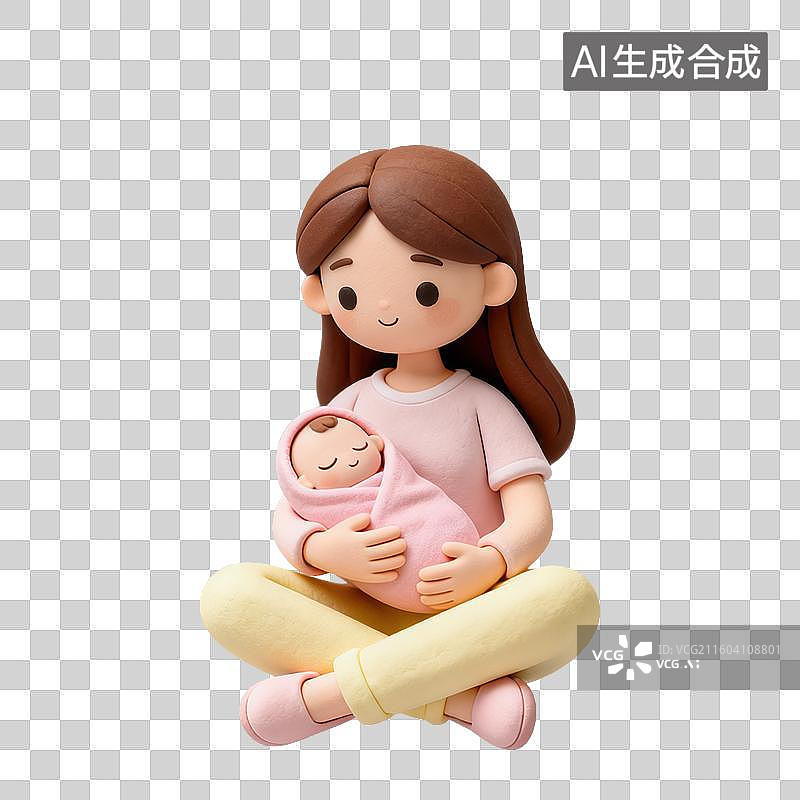 【AI数字艺术】3D粘土风格母婴亲子母亲女士抱着襁褓中的婴儿元素图片素材