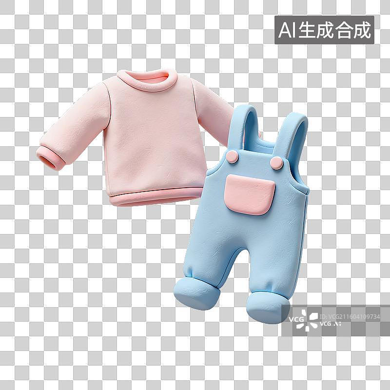 【AI数字艺术】3D粘土风格母婴亲子主题婴儿牛仔背带裤幼儿服装元素图片素材