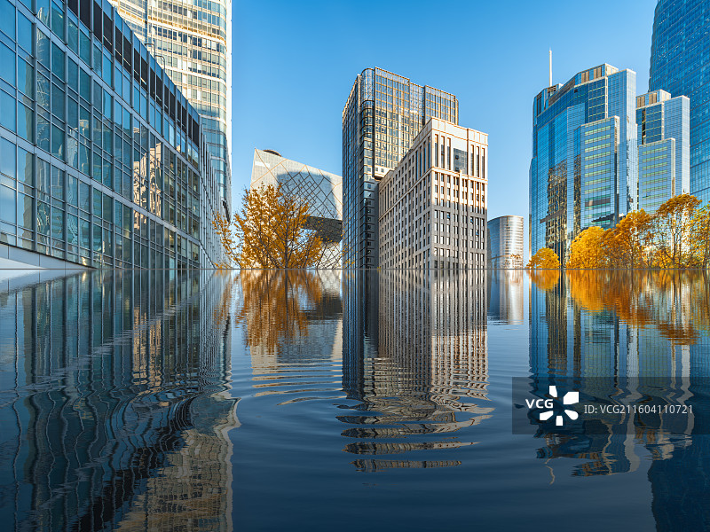 北京国贸CBD商务区的秋天风景，城市建筑，金融城市，金融建筑，秋天的银杏树图片素材