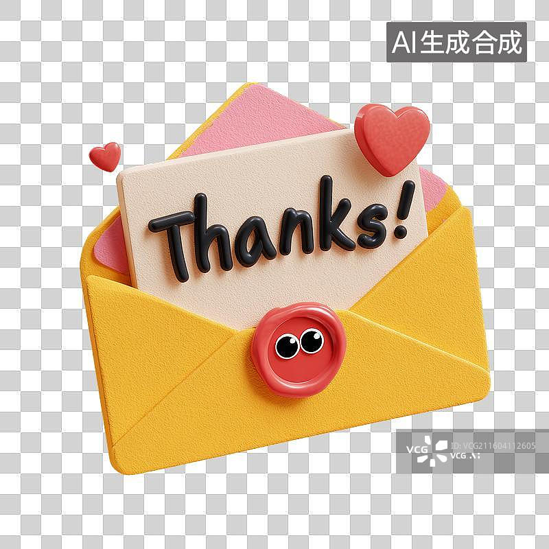 【AI数字艺术】3D膨胀风可爱拟人感谢卡片信封感恩节装饰免抠元素透明底PNG图片素材