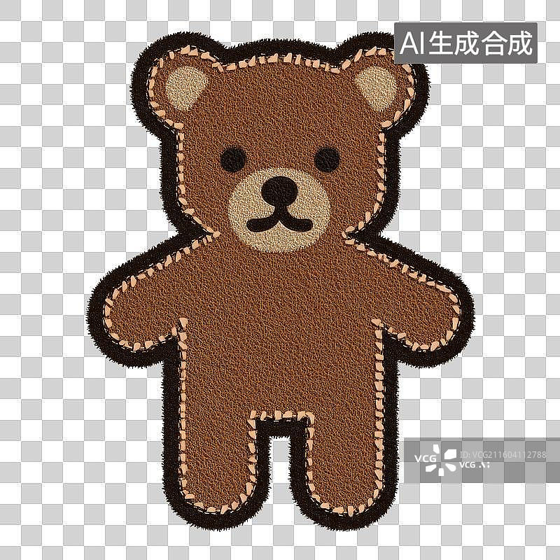 【AI数字艺术】3D毛毡风格2D贴纸风格卡通泰迪熊补丁缝线装饰免抠元素透明底PNG图片素材