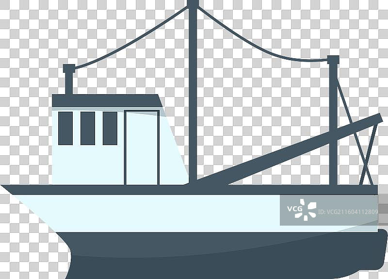 带驾驶舱和桅杆的渔船在水上航行图片素材