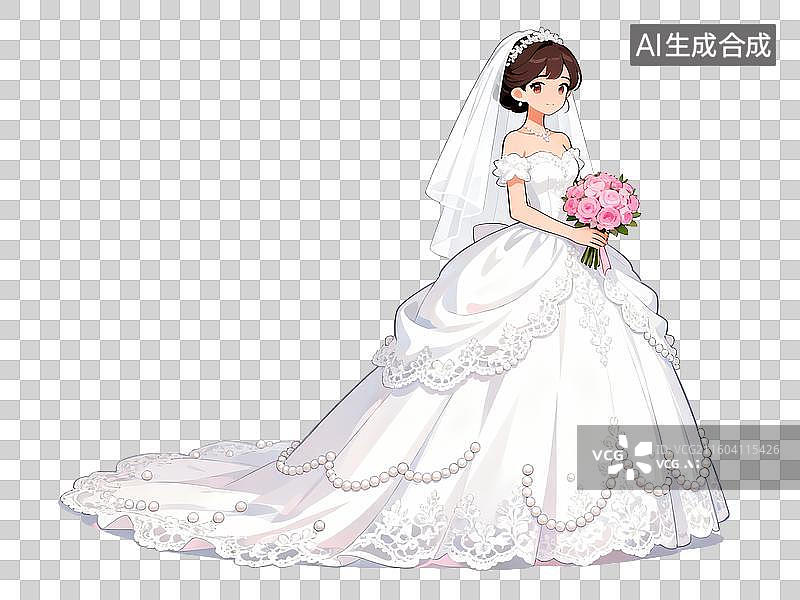 【AI数字艺术】结婚主题 新娘身穿白色婚纱手持花束图片素材