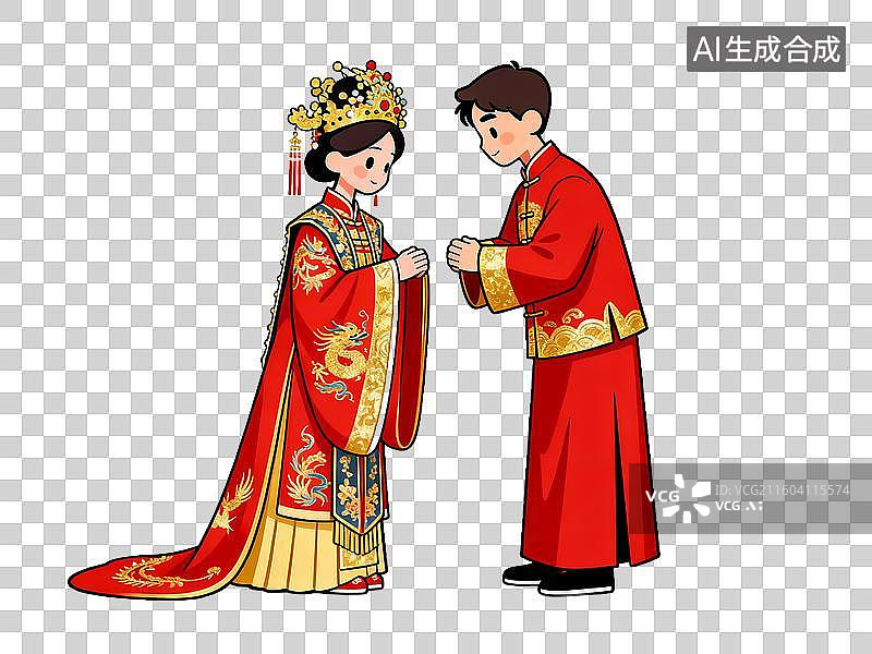 【AI数字艺术】结婚主题 传统中式婚礼新人礼服图片素材