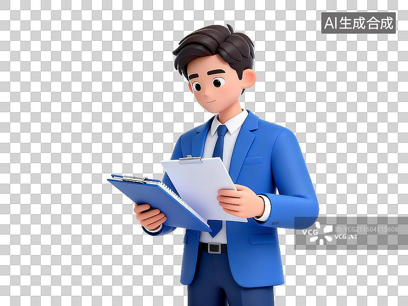 【AI数字艺术】招聘求职主题 穿蓝色西装的男子手持文件夹图片素材