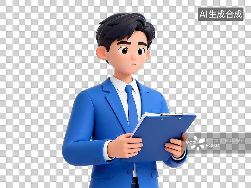 【AI数字艺术】招聘求职主题 穿蓝色西装的男性手持文件夹图片素材