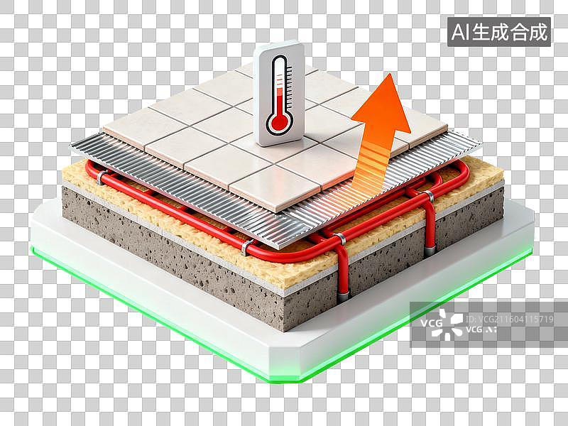 【AI数字艺术】室内地面，地暖，地源热泵系统，剖面图，管道图片素材