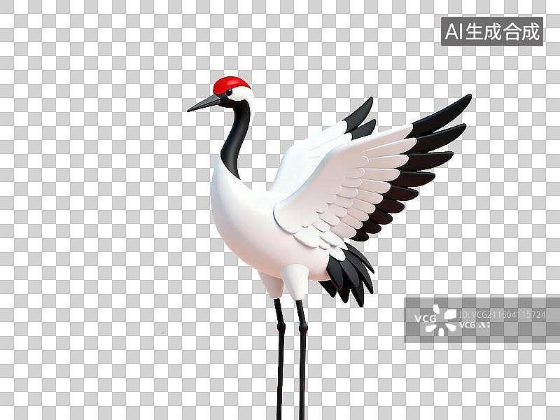 【AI数字艺术】生日主题 白鹤展翅站立姿态图片素材