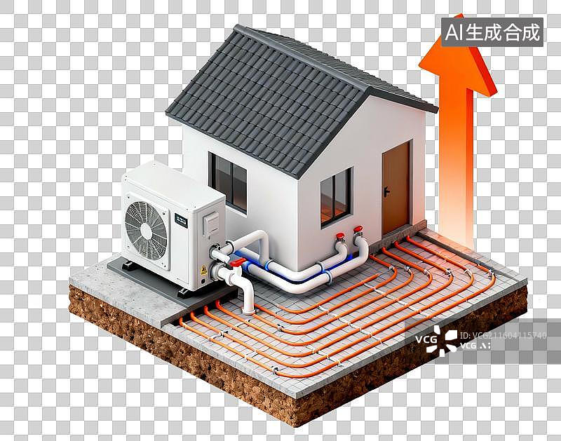 【AI数字艺术】地源热泵系统，房子，住宅房间，地暖图片素材