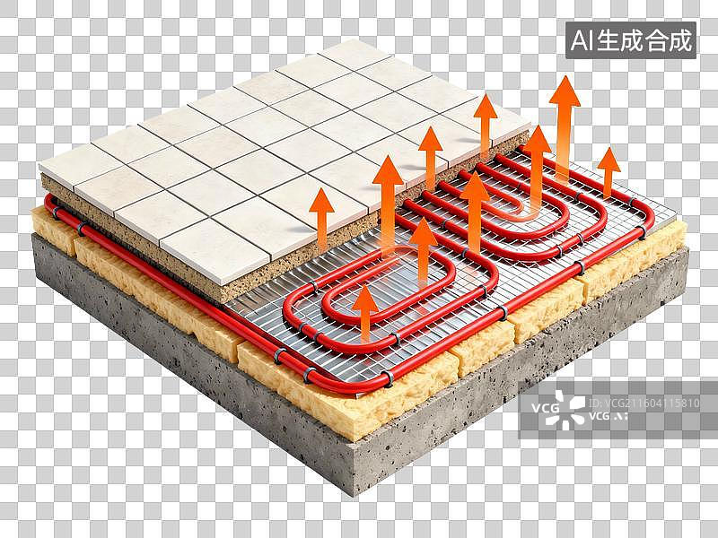【AI数字艺术】室内地面，地暖，地源热泵系统，剖面图，管道图片素材