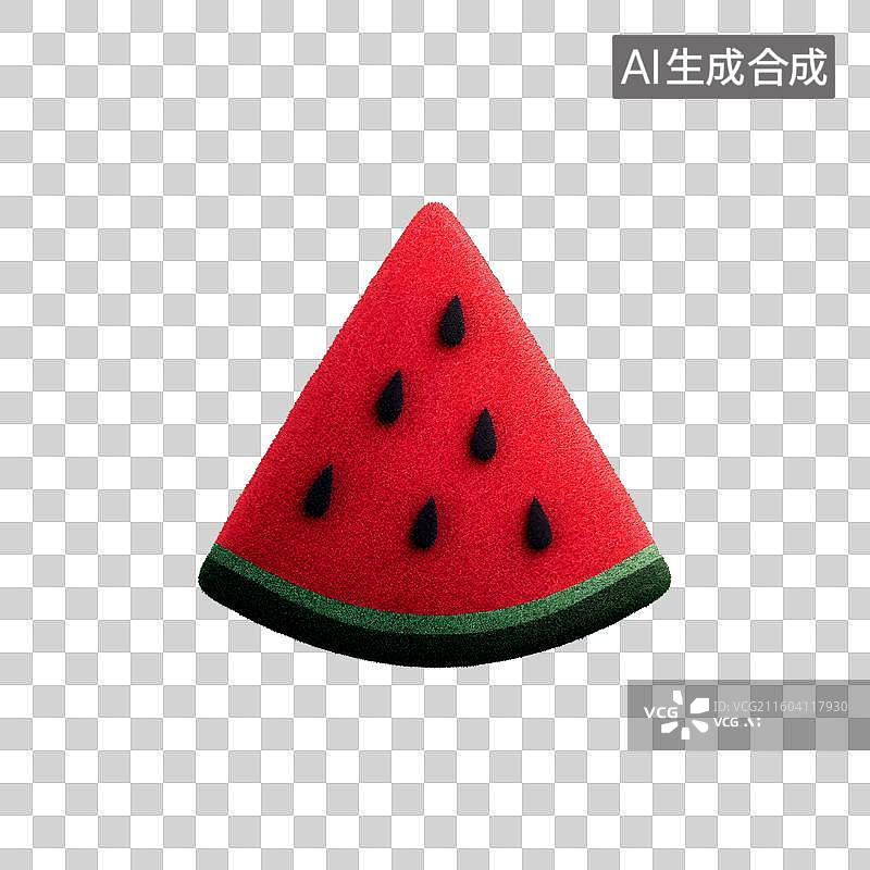 【AI数字艺术】3D毛毡风格质感卡通三角西瓜夏天水果装饰免抠元素透明底PNG图片素材