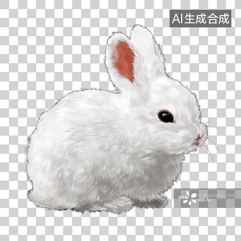 【AI数字艺术】2D插画写实风格可爱小白兔动物宠物生肖兔中秋节免抠元素透明底PNG图片素材